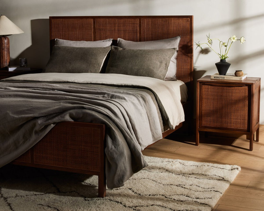 Rattan Wooden Bed in Solid Wood
