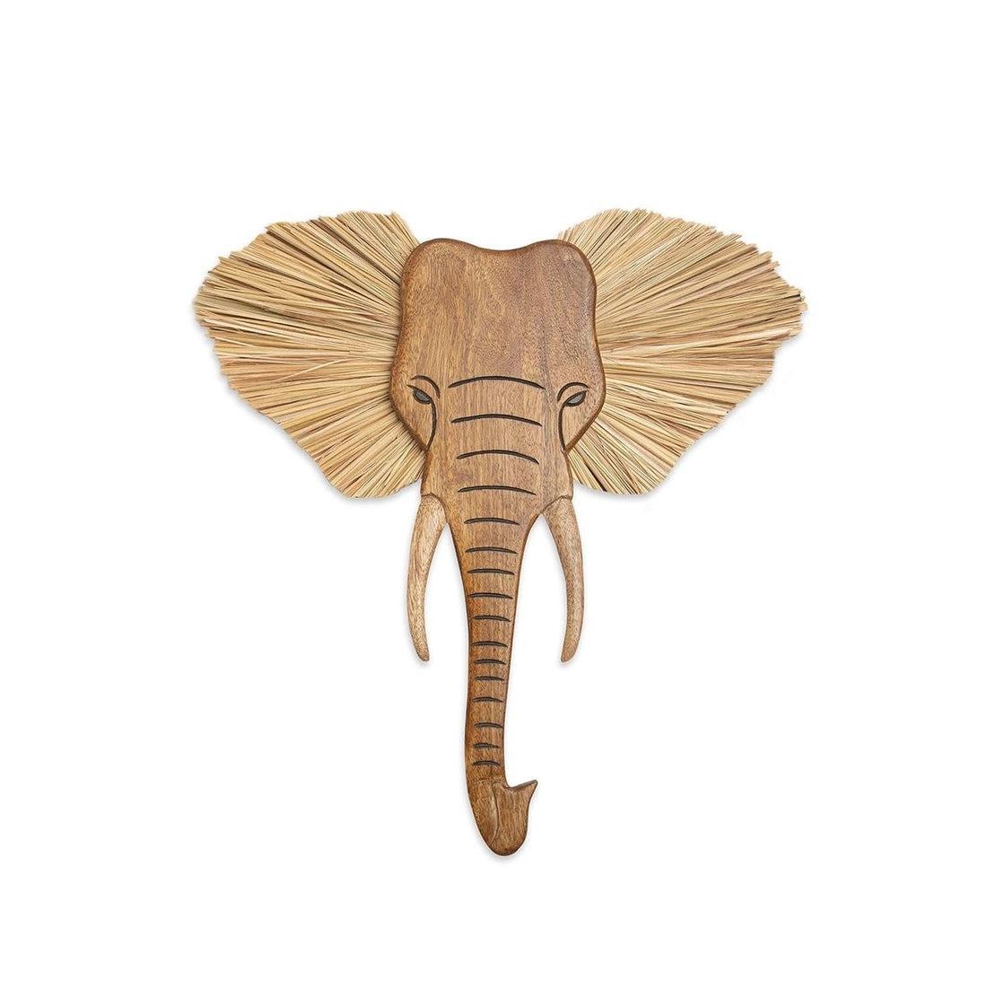 Elephant Head Wood Wall Decor in Brown