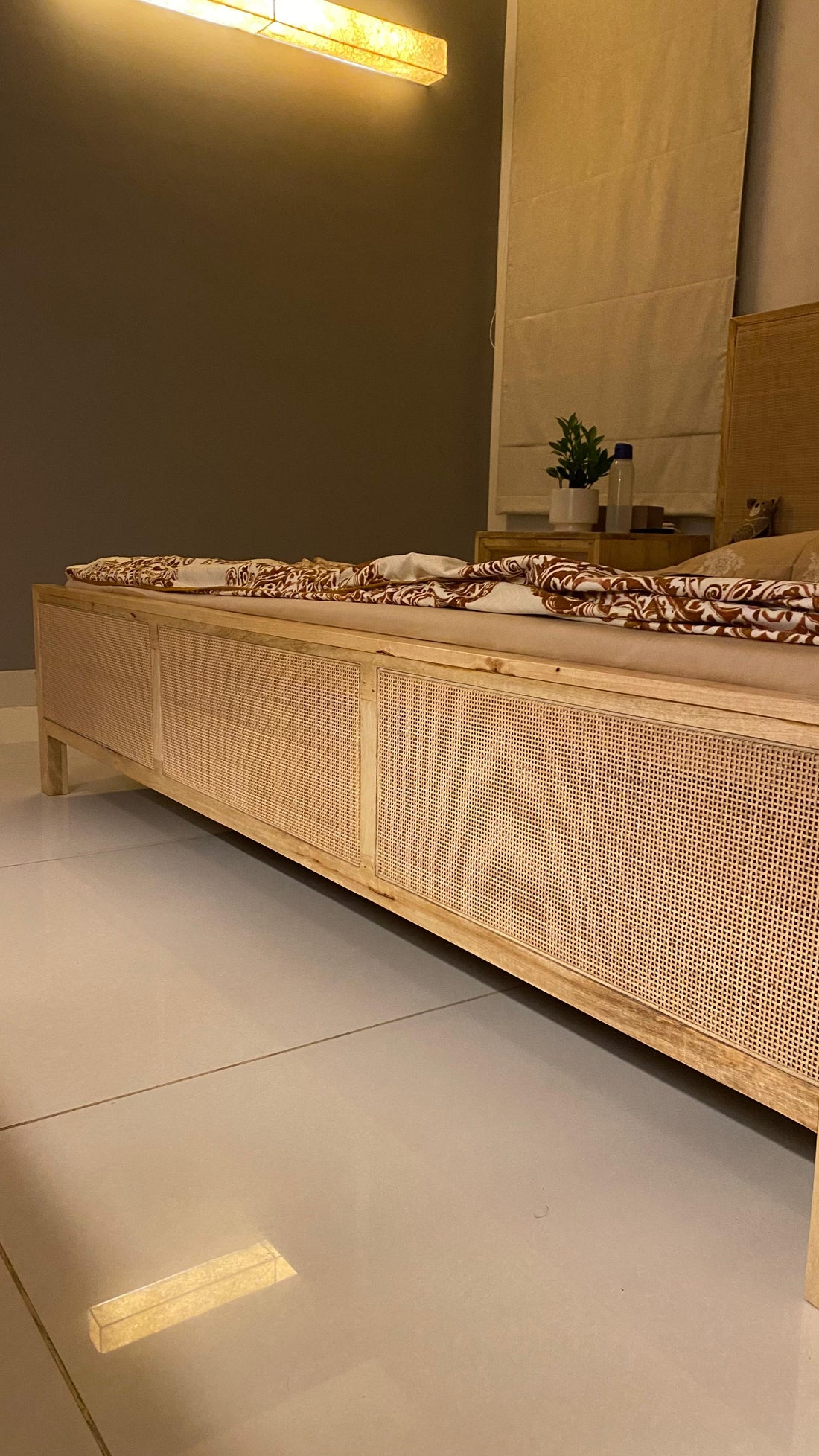 Rattan Wooden Bed in Solid Wood