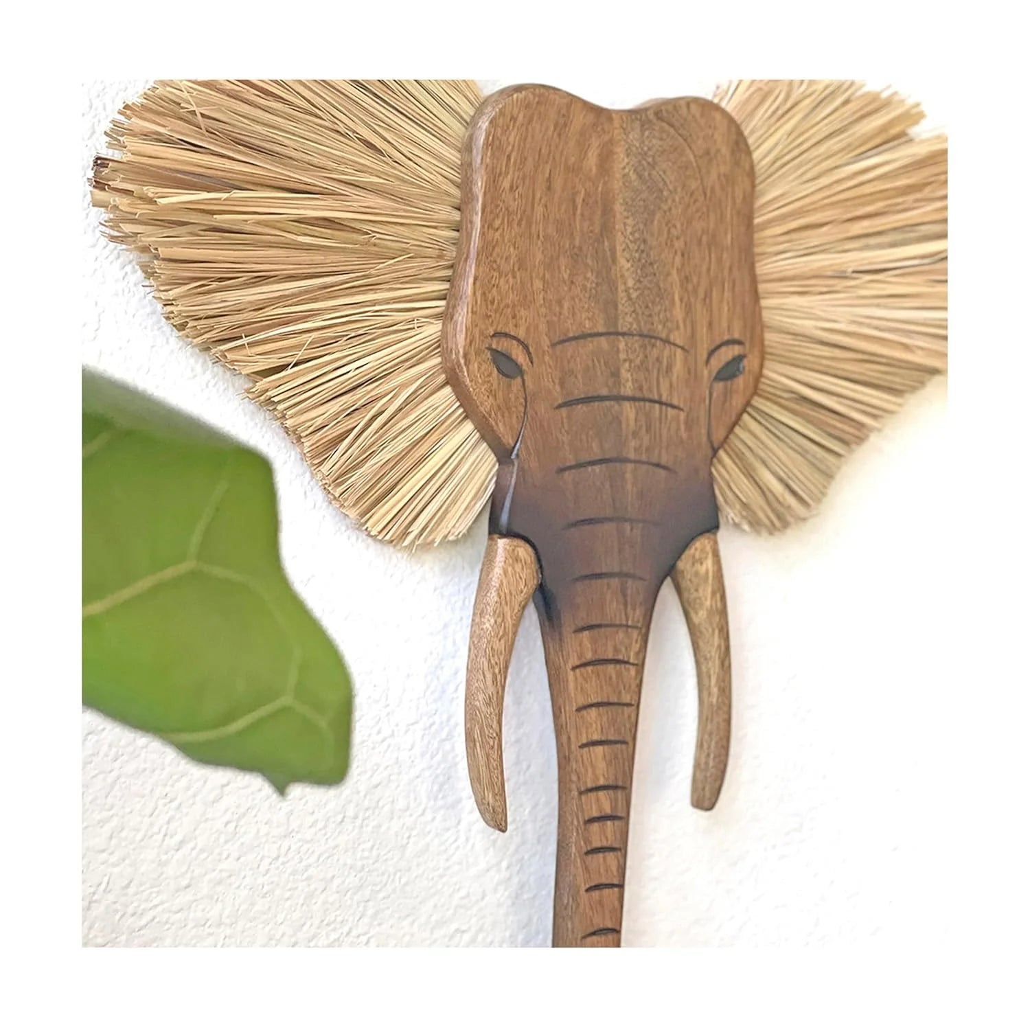 Elephant Head Wood Wall Decor in Brown - Main Image