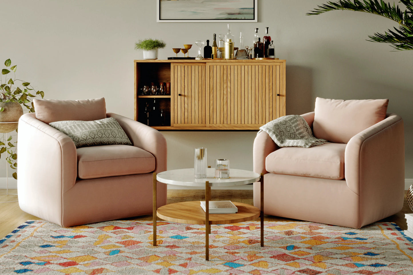 Amelia Armchair for Living Room in Pink Upholstery