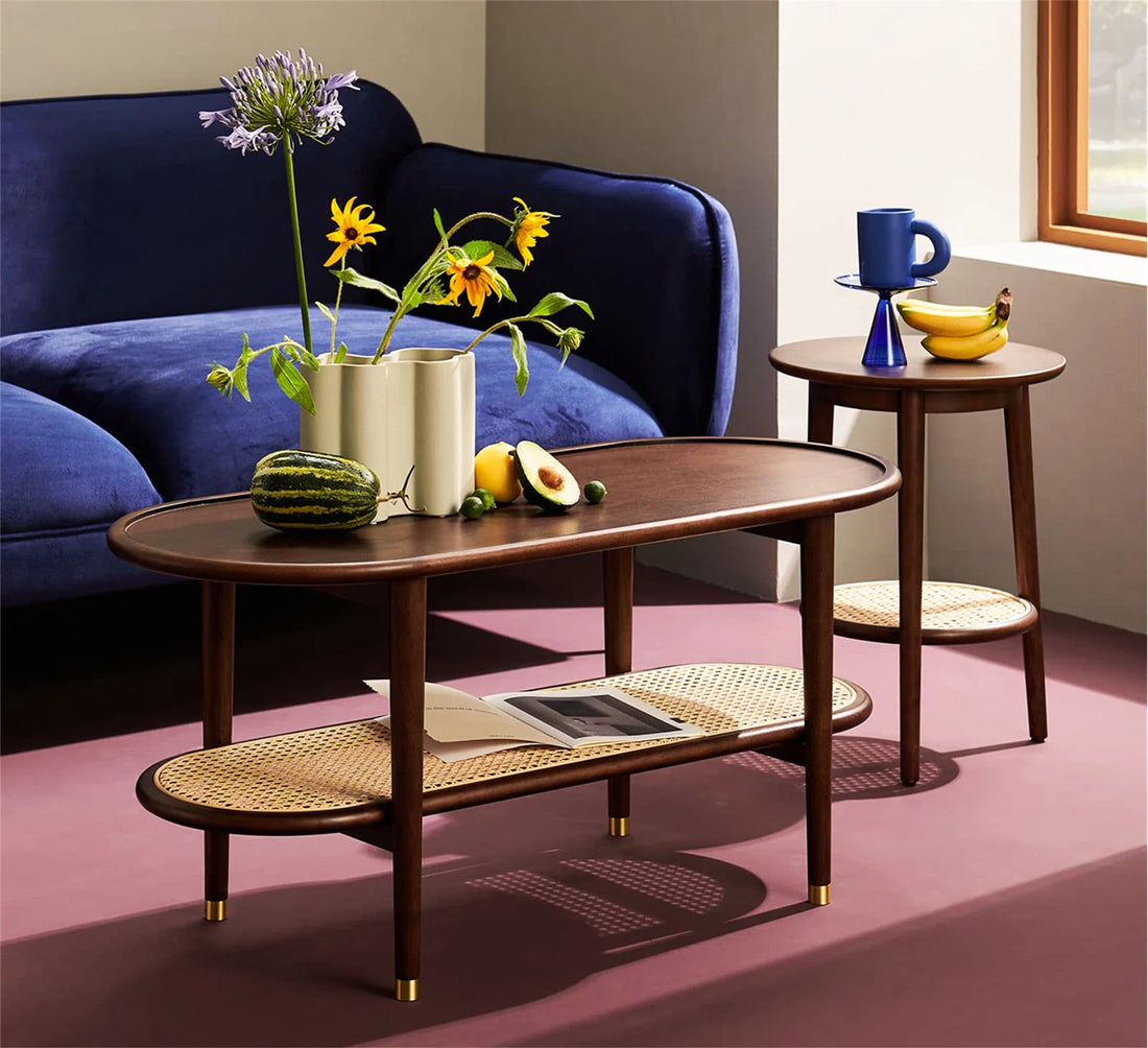 Ariva Coffee Table with Rattan Shelf Storage