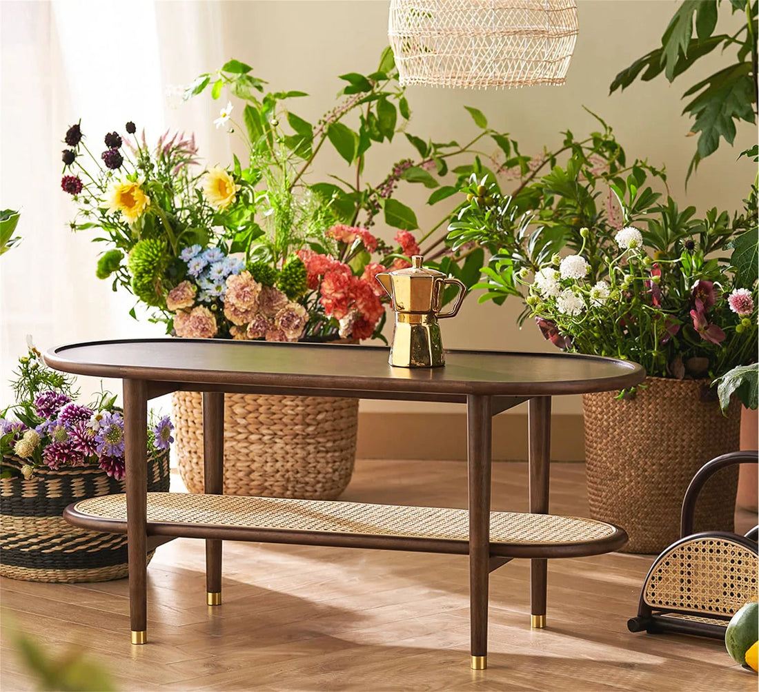 Ariva Coffee Table with Rattan Shelf Storage