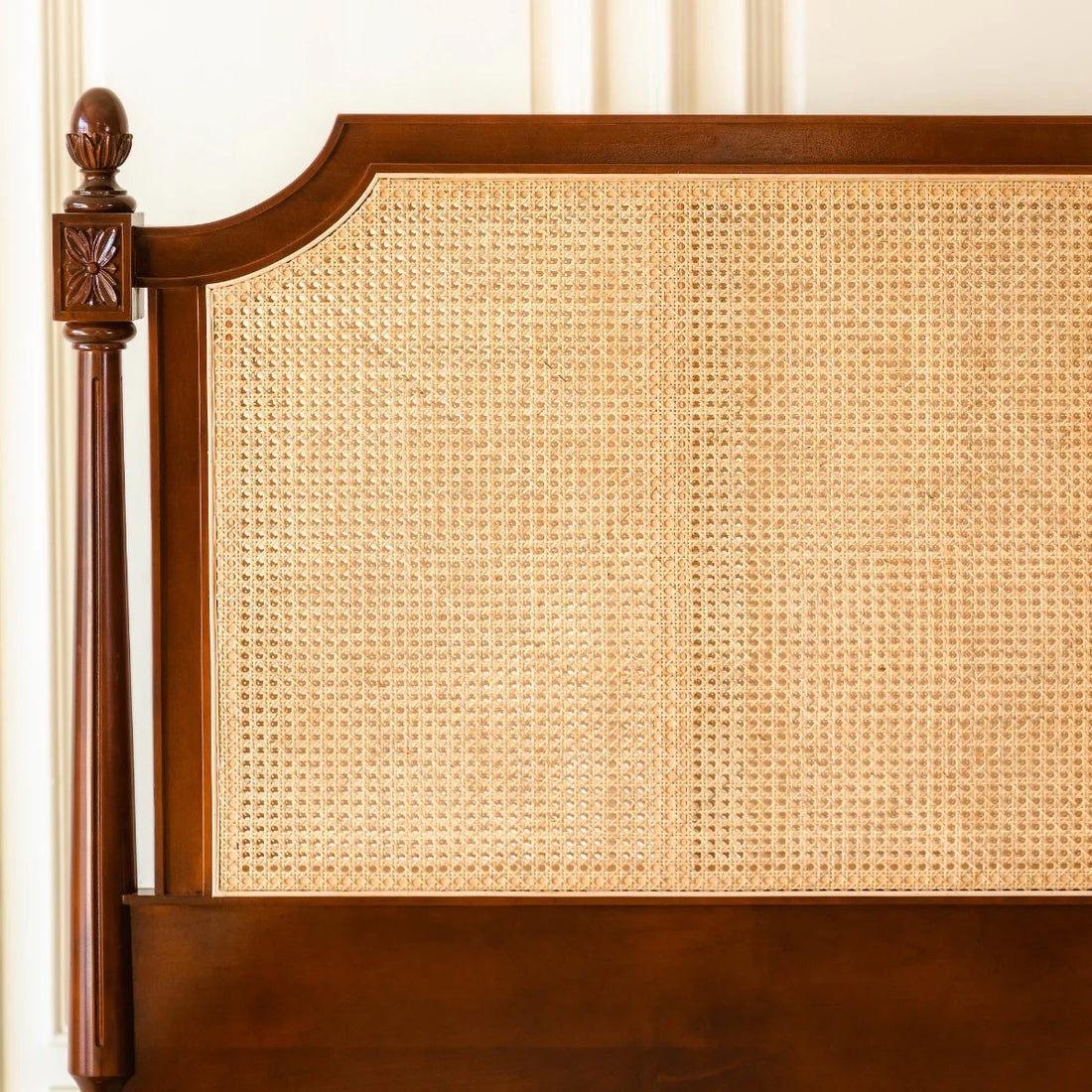 Camilli Rattan Cane Bed Duo Color in Solid Wood for Bedroom