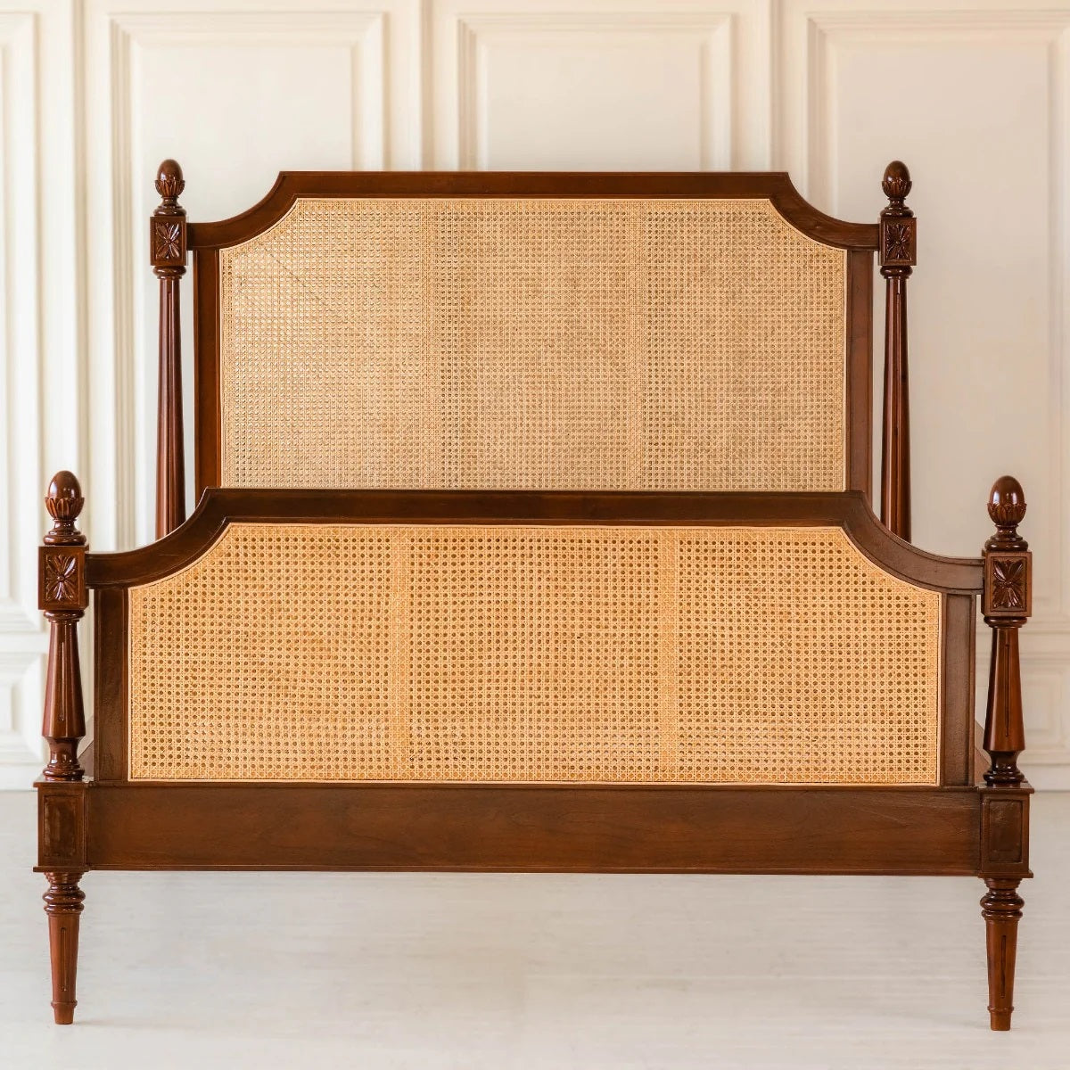 Camilli Rattan Cane Bed Duo Color in Solid Wood for Bedroom |Mango Wood | Rattan Design | King Size & Queen Size