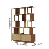 Contemporary Sheesham Wood Bookcase – 5 Shelves with 2 Storage Doors, Gold Finish