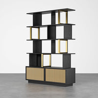 Contemporary Sheesham Wood Bookcase – 5 Shelves with 2 Storage Doors, Gold Finish