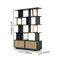 Contemporary Sheesham Wood Bookcase – 5 Shelves with 2 Storage Doors, Gold Finish