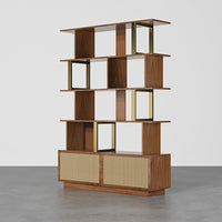 Contemporary Sheesham Wood Bookcase – 5 Shelves with 2 Storage Doors, Gold Finish