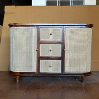 Curve Rattan Sideboard in Sheesham Wood | Premium Matt Finish | Storage Furniture