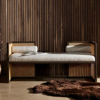 Riviera Angular Wooden Rattan Loveseat For Living Room
