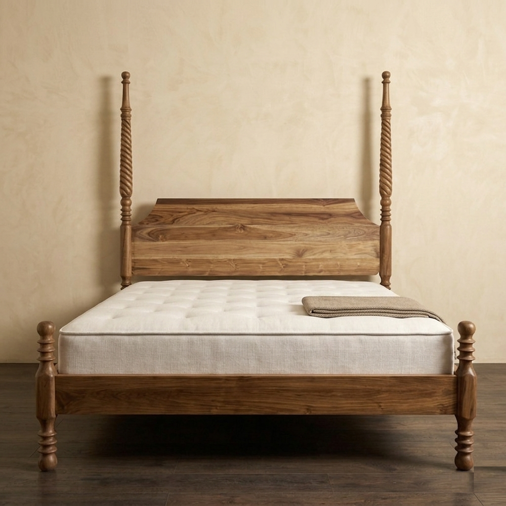 canopy wooden bed handcrafted queen size