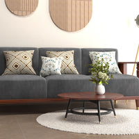 Graphite 3 Seater Wooden Sofa for Living Room | Upholstery Color - Carbon Black | Honey Finish