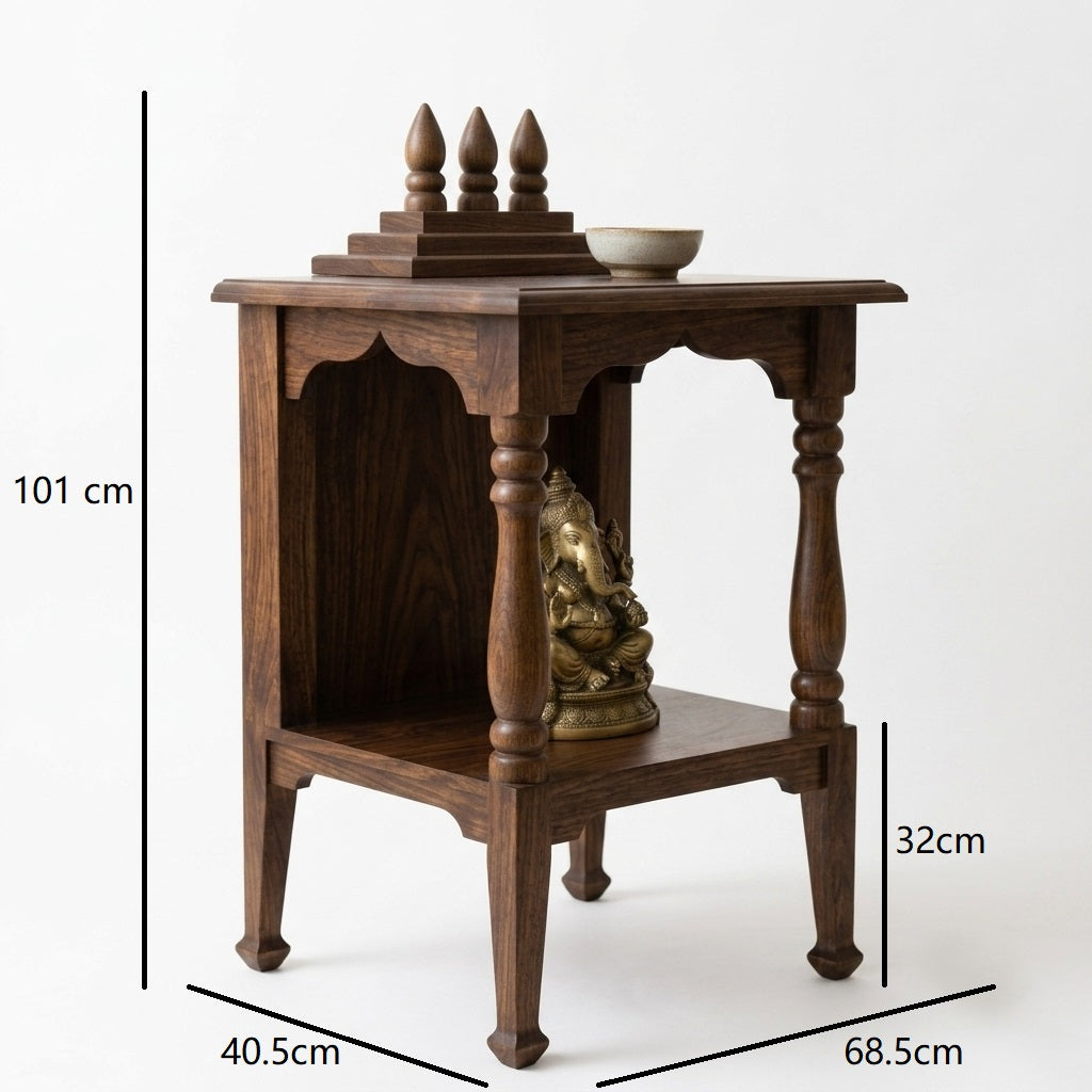 Minimal Solid Wood Home Temple | Walnut Finish | Sheesham Wood