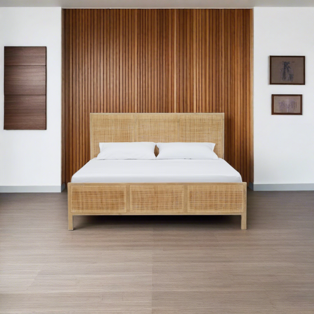 Rattan Wooden Bed in Solid Wood