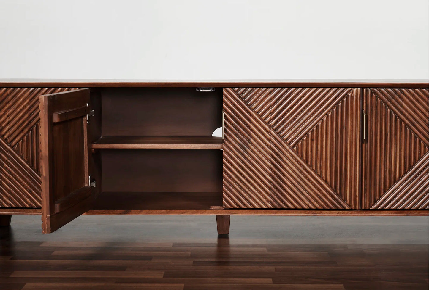 Shaurya TV Unit | Sheesham Wood | Solid Wood | Walnut Finish |Living Room Furniture Flute Design