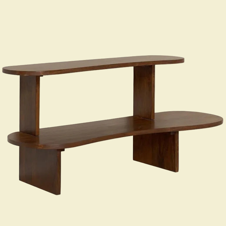 Shelf Console 2 Level Console Table in Acacia Wood | Walnut Finish | Solid Wood