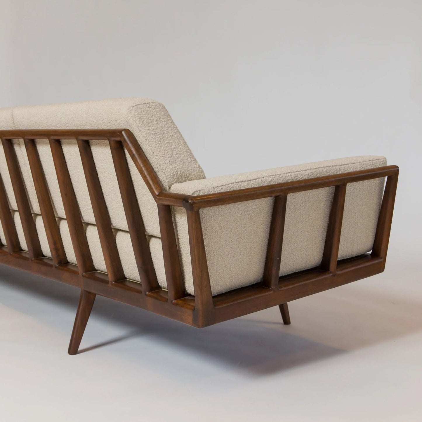 Slat-Back Wooden Sofa with Premium Upholstery