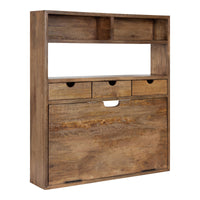 Solid Wood Floating Desk with Storage | Natural Finish | Wall Mount