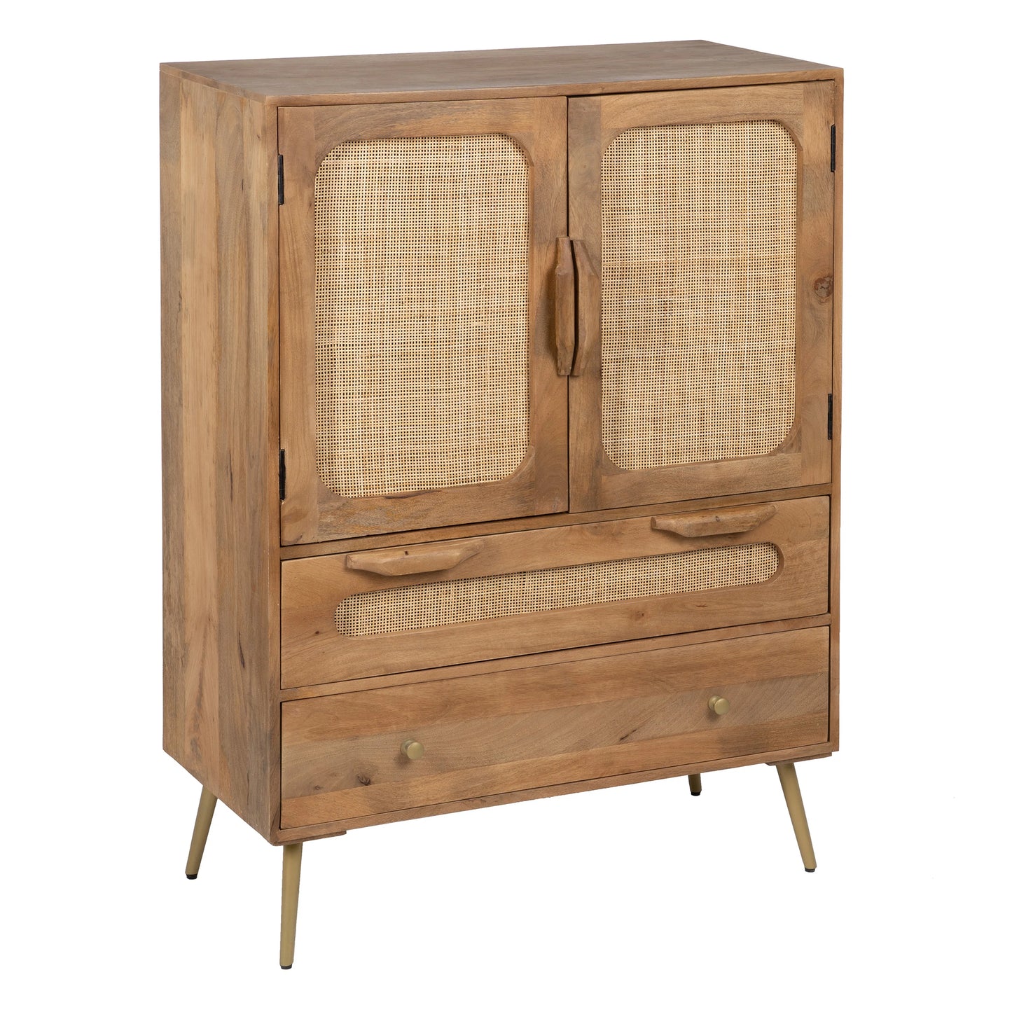 Vinnie Solid Wood Rattan Sideboard in Mango Wood