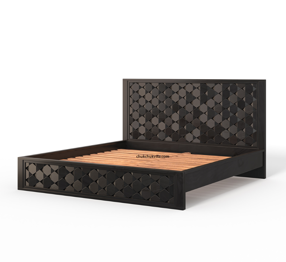 Modern Weave Pattern Solid Wood Bed