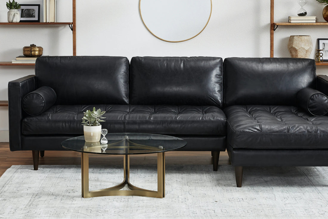 Briar 4 Seater Sectional Sofa for Living Room in Leather Upholstery | Solid Wood Frame