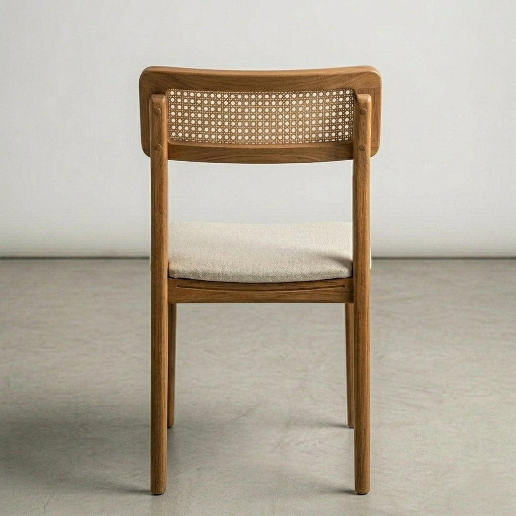 Meadow Cane Dining Chair in Solid Mango Wood with Upholstered Seat