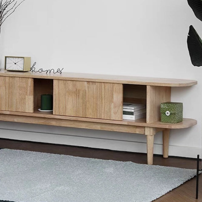 Mango Flute TV Cabinet with Flute Design Sliding Door - Natural Finish