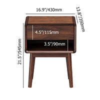 Rustic Walnut Wooden Nightstand 1-Drawer Bedside Table with Brass Pull
