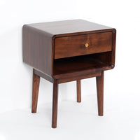 Rustic Walnut Wooden Nightstand 1-Drawer Bedside Table with Brass Pull