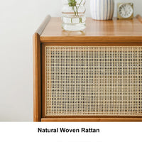 Rustic Charm Rattan Wooden Bedside Table - Acacia Wood
