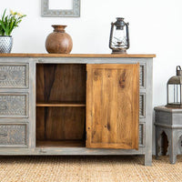 Hand Carved Grey Mystic Sideboard-Solid Wood