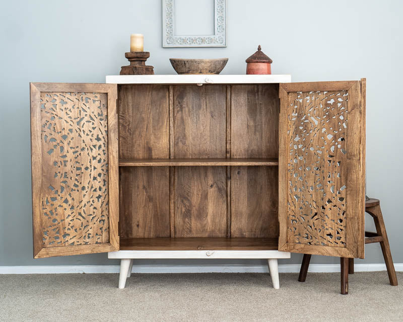 Hand Carved Mandala Solid Wood Cabinet | Storage Furniture | Premium Finish