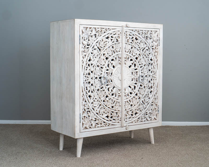 Hand Carved Mandala Solid Wood Cabinet | Storage Furniture | Premium Finish