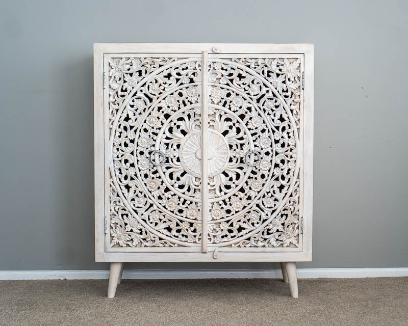 Hand Carved Mandala Solid Wood Cabinet | Storage Furniture | Premium Finish