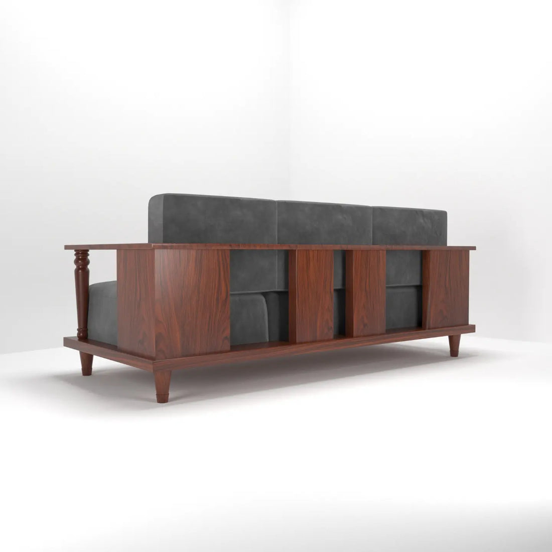 Graphite 3 Seater Wooden Sofa for Living Room | Upholstery Color - Carbon Black | Honey Finish