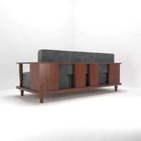 Graphite 3 Seater Wooden Sofa for Living Room | Upholstery Color - Carbon Black | Honey Finish
