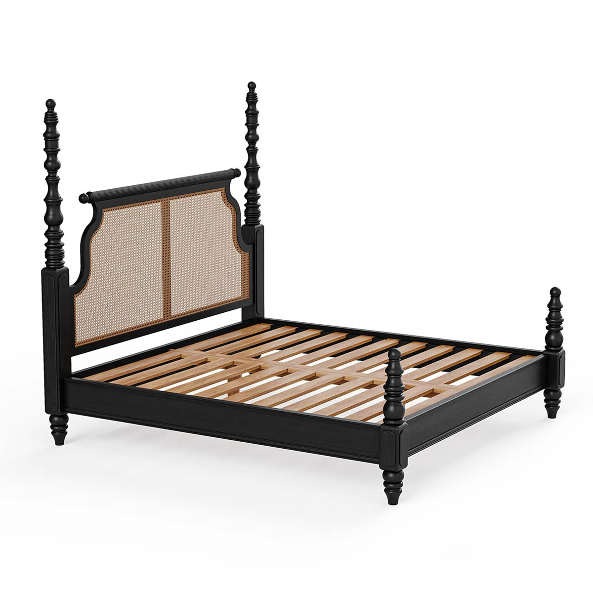 Ashley Solid Wood Rattan Poster Bed
