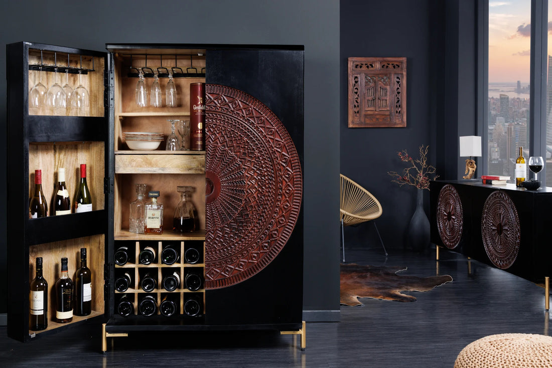 Mandala Solid Wood Bar Cabinet