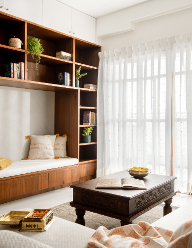 Verona Rustic Handcarved Wooden Coffee Table Finds Its Perfect Home in a Hyderabad Apartment