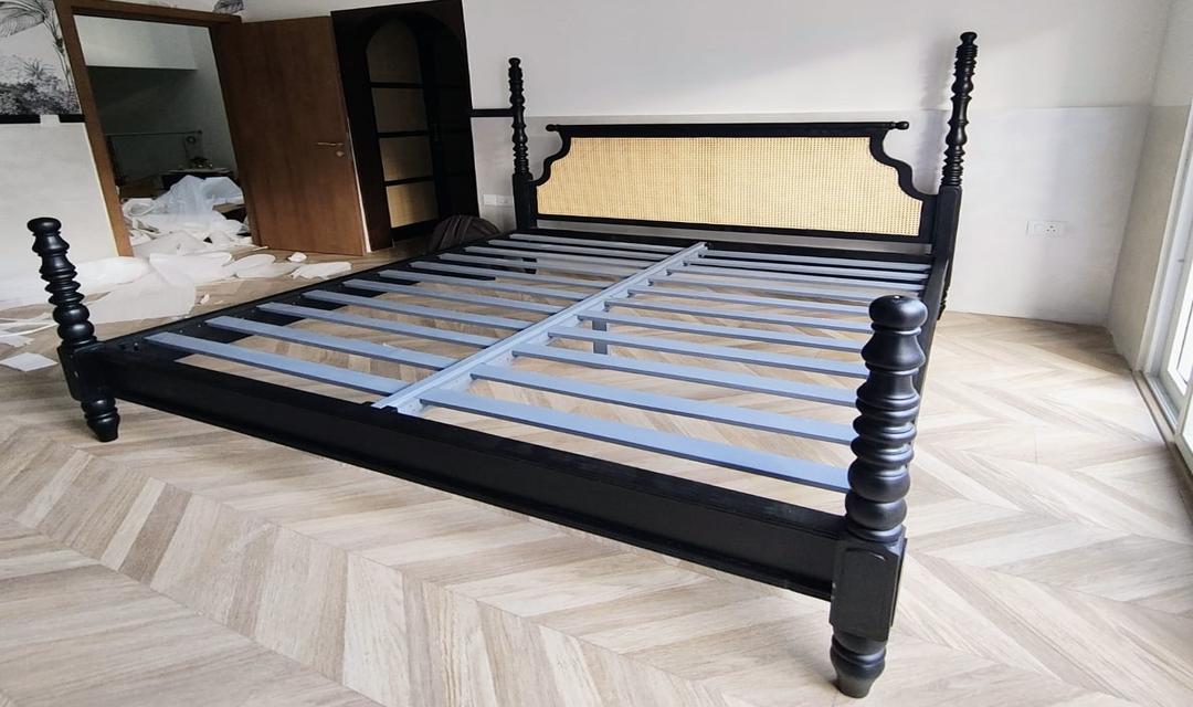 Ashley Solid Wood Rattan Bed