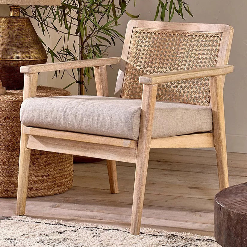 Warm Rattan Armchair in Solid Wood