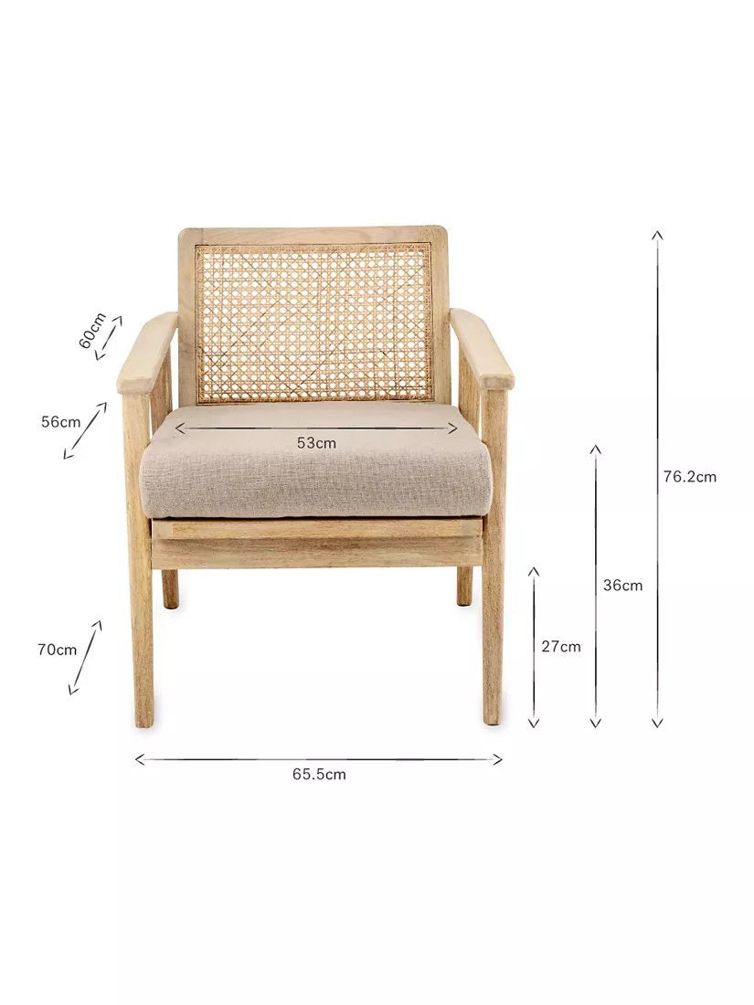 Warm Rattan Armchair in Solid Wood