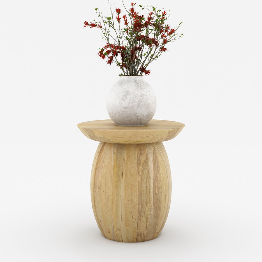 Pedestal End Table in Mango Wood | Natural Finish