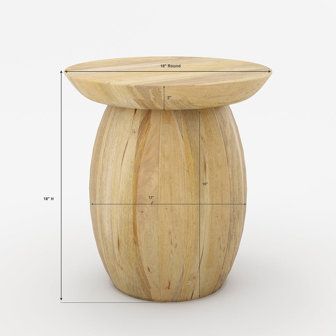 Pedestal End Table in Mango Wood | Natural Finish