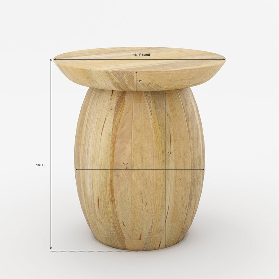 Pedestal End Table in Mango Wood | Natural Finish