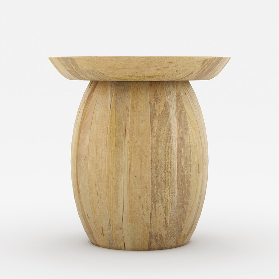 Pedestal End Table in Mango Wood | Natural Finish