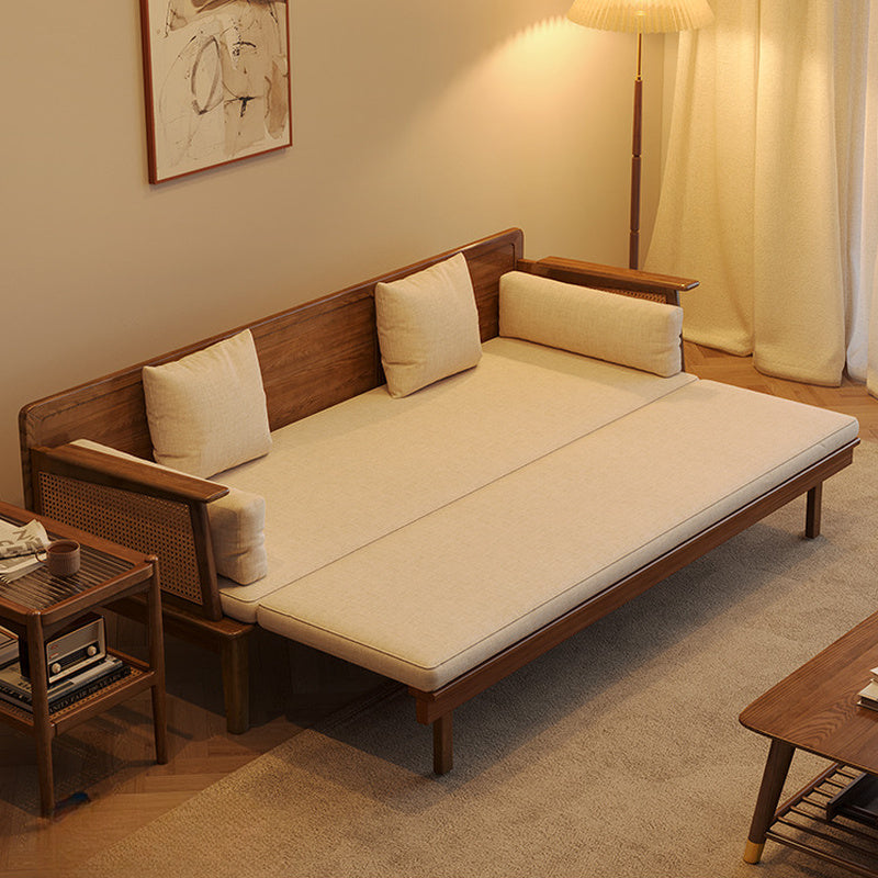Modern Solid Wood Rattan Daybed for Living Room | Honey Finish