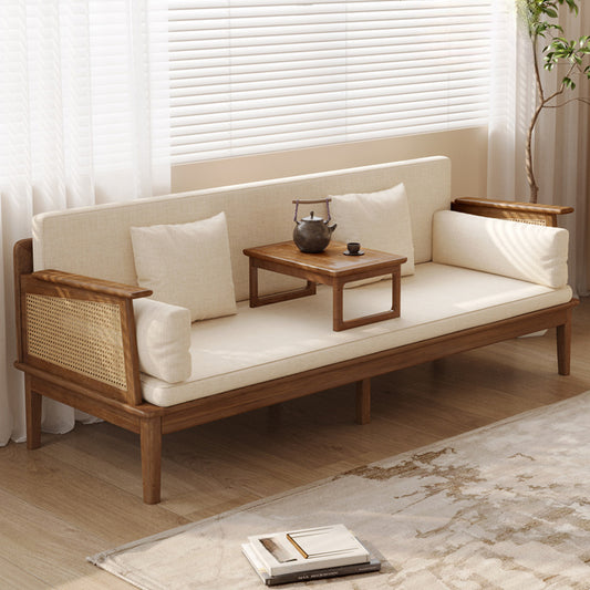 Modern Solid Wood Rattan Daybed for Living Room | Honey Finish