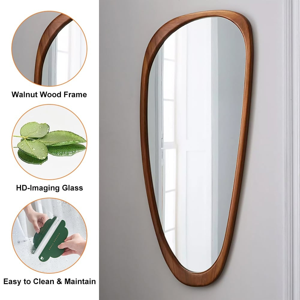 Rustic Luxe Asymmetrical Mirror Full Length Wall Mirror Wood Frame in Walnut Finish